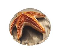 Starfish On The Sand Beach Landscape Shower Cap For Women Reusable Double Layers Bathing Bath Cap Hair Caps Waterproof Elastic Band Ladies Spa Salon Shower Hat Hair Caps