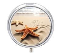 Starfish on The Sand Beach Pill Box 3 Compartment Portable Round Pill Organizer Leak-Proof Lightweight Daily Compact Travel Pill Case for Vitamins Supplements Medication