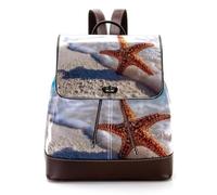 Starfish on the Sand Beach PU Leather Backpack Purse for Women, Fashion Ladies Travel Shoulder Bag Rucksack