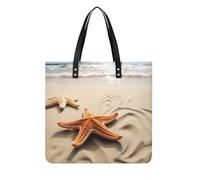 Starfish on The Sand Beach Tote Bag for Women, Extra Large PU Leather Handbag, Soft Shoulder Bag for Work & Beach