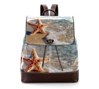 Starfish on the Summer Sand Beach PU Leather Backpack Purse for Adult, Fashion Unisex College Students Satchel Schoolbag