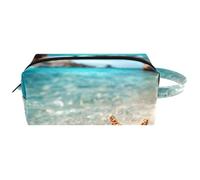 Starfish on The Summer Sand Beach Women’s Leather Cosmetic Bag Pouch with Handle, Waterproof Hanging Toiletry Travel Bag, Small Pencil Case for Kids