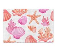 Starfish Painted Seashells Jigsaw Puzzles Adult 500 Pieces Flower Animal Painting Nature Puzzle White Elephants Gifts, 20.5x14.9 Inch