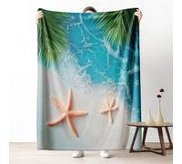 Starfish Palm Leaf Blankets for Couch, Tropical Sea Beach Fleece Blanket 60"x80" Warm Soft, Hawaii Ocean Coastal Throw Blankets for Bed Cozy Lightweight Blanket for Fall Spring Summer Winter