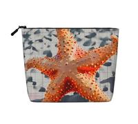 Starfish Printed Make up Bag Linen Toiletry Bag Personalized Travel Makeup Cosmetic Bag for Women Mom
