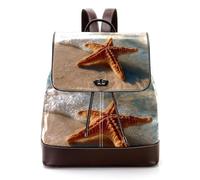 Starfish Relaxing on the Beach PU Leather Backpack Purse for Women, Fashion Ladies Travel Shoulder Bag Rucksack
