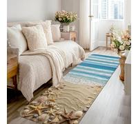 Starfish Runner Rug, Coastal Beach Seashell Sand Summer Blue Non-Slip Soft Rectangle Carpet Stain Resistant for Kitchen Entryway Laundry Hallway Decor 2x8 Ft