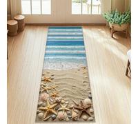 Starfish Runner Rug, Coastal Natural Seashell Sand Summer Blue Low Pile Home Indoor Pattern Carpets Non Shedding for Kitchen Entryway Bedside Laundry Decor 2x5 Ft