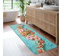 Starfish Runner Rug, Coastal Tropical Shells Flowers Summer Turquoise Low Pile Sponge Rectangle Floor Carpets Edge Binding for Kitchen Entryway Bedside Doorway Hallway Decor 2x6 Ft