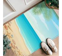 Starfish Runner Rug, Summer Tropical Shells Palm Leaves Summer Blue Non-Slip Soft Doormat Throw Rug Stain Resistant for Kitchen Entryway Bathroom Doorway Decor 2x3 Ft