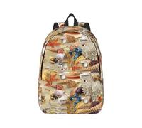 Starfish Sand Scallop Beach Canvas Theme Backpack Travel Laptop Bag, Ergonomic Anti-Water Straps For College Work, Black, M