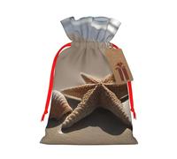 Starfish Sandy Beach print Drawstring Gift Bag for Wedding Party Birthday Unique Present Bag Reusable Canvas Bag,1 Piece M