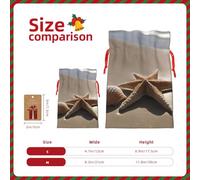 Starfish Sandy Beach print Drawstring Gift Bag for Wedding Party Birthday Unique Present Bag Reusable Canvas Bag,1 Piece M