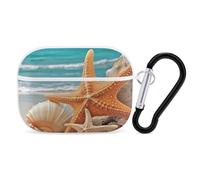 Starfish Seashell Beach AirPods Pro Case Cover with Keychain Ring PC Hard Shell Protective Case for AirPods Pro 2nd for Women Men Generation Easy Open Full Drop Protection Cover White-Style
