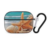 Starfish Seashell Beach AirPods Pro Case Cover with Keychain Ring PC Hard Shell Protective Case for AirPods Pro 2nd for Women Men Generation Easy Open Full Drop Protection Cover Black-Style