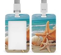 Starfish Seashell Beach Badge Holder Hard Plastic Card Case Protector Pouch Name Key Card Holder Case for Office ID Credit Cards and Proximity Key Cards