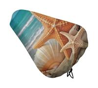 Starfish Seashell Beach Bike Seat Cover Waterproof Oxford Fabric, Universal Adjustable Bicycle Saddle Cover with Drawstring Easy Install Protective Rain Dust Covers for Women Men