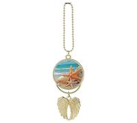 Starfish Seashell Beach Car Hanging Pendant, Zinc Alloy Rearview Mirror Charms - Relieve Visual Fatigue, Vintage Keychain Pendant, Lucky Car Interior Hanging Decoration, Golden-Style