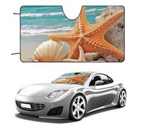 Starfish Seashell Beach Car Windshield Sun Shade Keep Car Interior Cool 55"x30" Folding Front Window Sun Shade, Heat Shield for SUV, Truck, Blocks UV