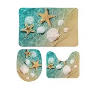 Starfish Seashell Beach Contour Bath Mat Set - Non-Slip Toilet Lid Cover