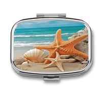 Starfish Seashell Beach Cute Travel Pill Organizer Compact and Portable Pill Box,Pill Case for Travel Essentials for Pocket Purse
