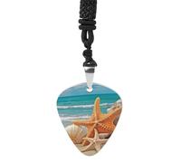 Starfish Seashell Beach Guitar Pick Holder Necklace for Women, Personalized Bass Pick Pendant for Men, Rock Music Picks Necklace with Chain for Party, Music Inspired Gift