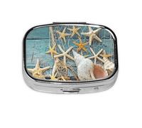 Starfish Seashell Beach Printed,Meta Pill Box 2 Compartment Medicine Case,Portable Organizer,Rectangle Meta Portable Organizer Pill Box 1965 Compartment Medicine Case