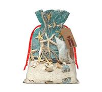 Starfish Seashell Beach Printing Cute Christmas Bag Drawstring Design 4.7x6.9 Inch For Christmas Party Birthday Gift Packaging