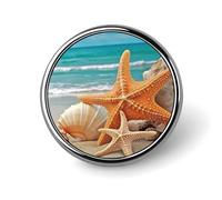 Starfish Seashell Beach Round Badge Cute Enamel Lapel Pin Brooches Button Pin Personalized Clothing Decoration Unisex Badge Holder Hats Bags Shirts Decor