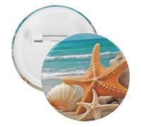 Starfish Seashell Beach Tinplate Badge Personalized Round Brooch Large Craft Button Suitable for Teachers, Nurses, Doctors, Staff, Party Gift Accessories, style, 5PCS