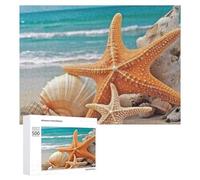 Starfish Seashell Beach Wooden Puzzles for Adults 500 PCS Unique Shape Puzzles Wall Art Home Decor for Puzzle Lovers, Family, Friend Creative Gift Toys