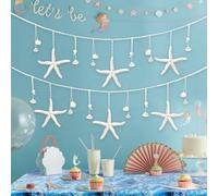 Starfish & Seashell Garland Beach Christmas Decorations 80" with 6PCS Handmade Crafts Starfish & Natural Sea Shells Ornaments, for Coastal Beach Christmas Decor, Home Interior Decor, Party Mermaid