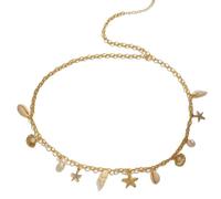 Starfish Seashell Gold Waist Chains Boho Pearl Conch Belly Chain Summer Beach Bikini Body Chain Jewelry for Women, L, Metal, No Gemstone