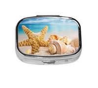Starfish Seashell Ocean Beach,Meta Pill Box 2 Compartment Medicine Case,Portable Organizer,Rectangle Meta Portable Organizer Pill Box 1961 Compartment Medicine Case