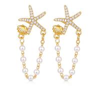 Starfish Seashell Pearl Dangle Earrings Tropical Vacation Outfits for Women Beach Outfit Jewelry Summer Ocean Dress Coastal Jewelry Accessories, One Size, Metal, No Gemstone