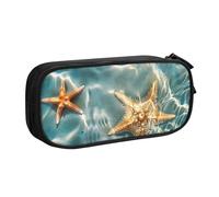 Starfish Seashell Pencil Case for Boys Girls Ocean Beach Large Pen Bag Desk Stationery Organizer Pencil Pouch for School Office Zippered Makeup Bag