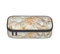 Starfish Seashell Sandy Beach Large Pencil Case for Girls and Boys, Aesthetic Pencil Bag with Multi Compartments for Adults, Office Stationary Organizer Practical for Kids Teenage Women Men