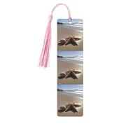 Starfish Seashell Sandy Beach Print 5pcs Wooden Bookmark for Men Women, Bookmarks with Tassel, Bookmarks Gifts for Book Lovers