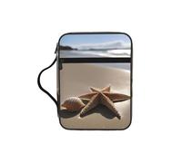 Starfish Seashell Sandy Beach Print Bible Cover Case, Carrying Book Case with Durable Handle Bible Protective Church Bag for Men Women