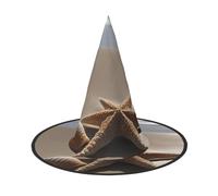 Starfish Seashell Sandy Beach Print Carnival Halloween Witch Hat Costume Accessory Foldable Cap Party Masquerade Decor