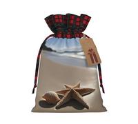 Starfish Seashell Sandy Beach Print Christmas Burlap Gift Bags With Drawstrings Goodie Bags Storage Party Supplies