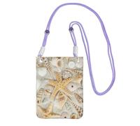 Starfish Seashell Sandy Beach Print Crossbody Bag For Women, Mini Phone Purses, Cute Phone Wallet, For Hiking Travel Gift