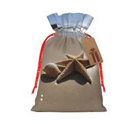 Starfish Seashell Sandy Beach Print Drawstring Pouch For Gifts,Reusable Adorable Gift Bags,Perfect For Jewelry And More