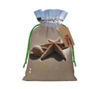 Starfish Seashell Sandy Beach Print Drawstring Pouch For Gifts,Reusable Adorable Gift Bags,Perfect For Jewelry And More