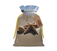 Starfish Seashell Sandy Beach Print Drawstring Pouch For Gifts,Reusable Adorable Gift Bags,Perfect For Jewelry And More