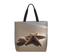 Starfish Seashell Sandy Beach Print Eco-Friendly Tote Lightweight Grocery Bag Daily Commuting Travel Beach Gym Use