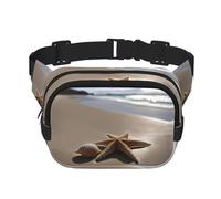 Starfish Seashell Sandy Beach print Fanny Pack Waist Packs with Extender for Men Women, Waist Bag Hip Pack with Zipper Pockets, Black, One Size
