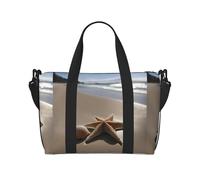 Starfish Seashell Sandy Beach print Handbag Crossbody Travelling Weekend Overnight Carry On Bag Sports Tote Gym Bag, Black, One Size