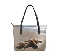 Starfish Seashell Sandy Beach Print Handbag designed for travel and business use,a spacious interior, zipper closure