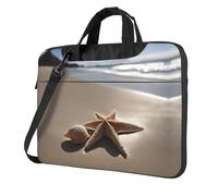 Starfish Seashell Sandy Beach Print Laptop Bag Oxford Cloth Shoulder Tote Soft Fabric Comfortable Padded Case For Everyday Use